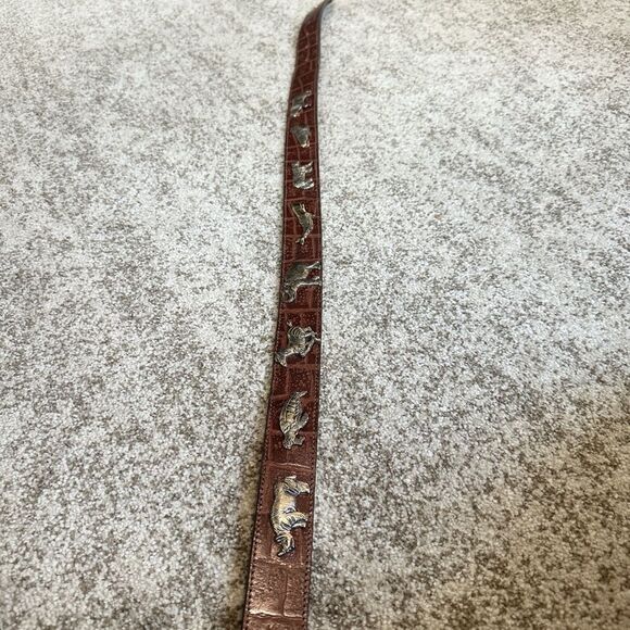 Brighton Honest VTG Brown Croc Leather Belt Silver Safari Animal Accents 30